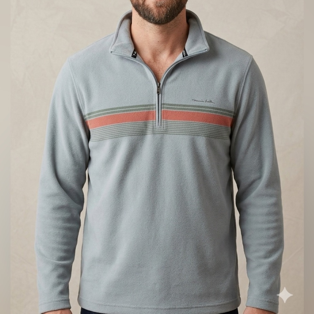 Travis Mathew Green Zip-Up Sweater with Stripes